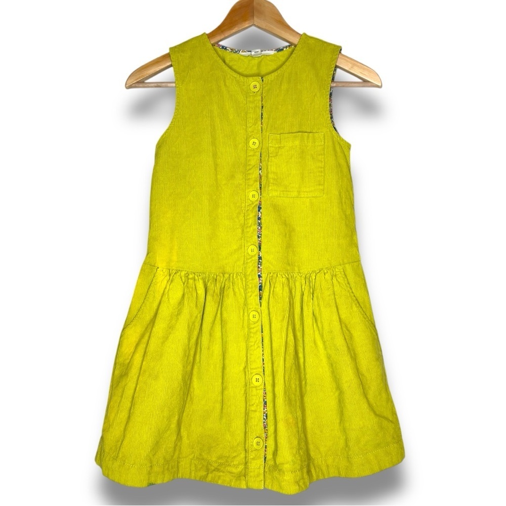 Mini Boden Lime Green Corduroy Button Through Pinafore‎ Dress Size 9-10 Years